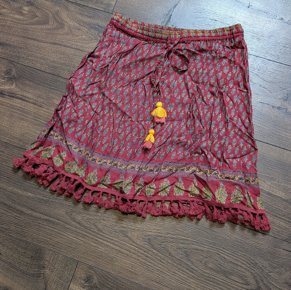Raga Bohemian Red Skirt with Tassels Size Small New